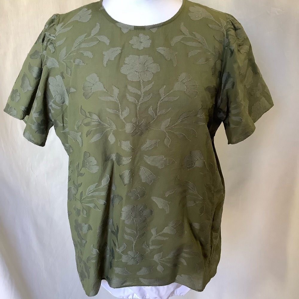 Ann Taylor Olive Green Floral Blouse